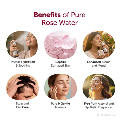 Pure Rose Water (Hydrosol) 200ml - Rose Floral Water for Pore Reduction, Toning & Hydration - Facial Tonic Mist - Steam Distilled Rose Water Spray