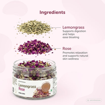 Lemongrass & Rose Herbal Infusion for Digestion, Relaxation & Skin Health - Caffeine-Free Loose Leaf Floral & Citrus Blend – 25g