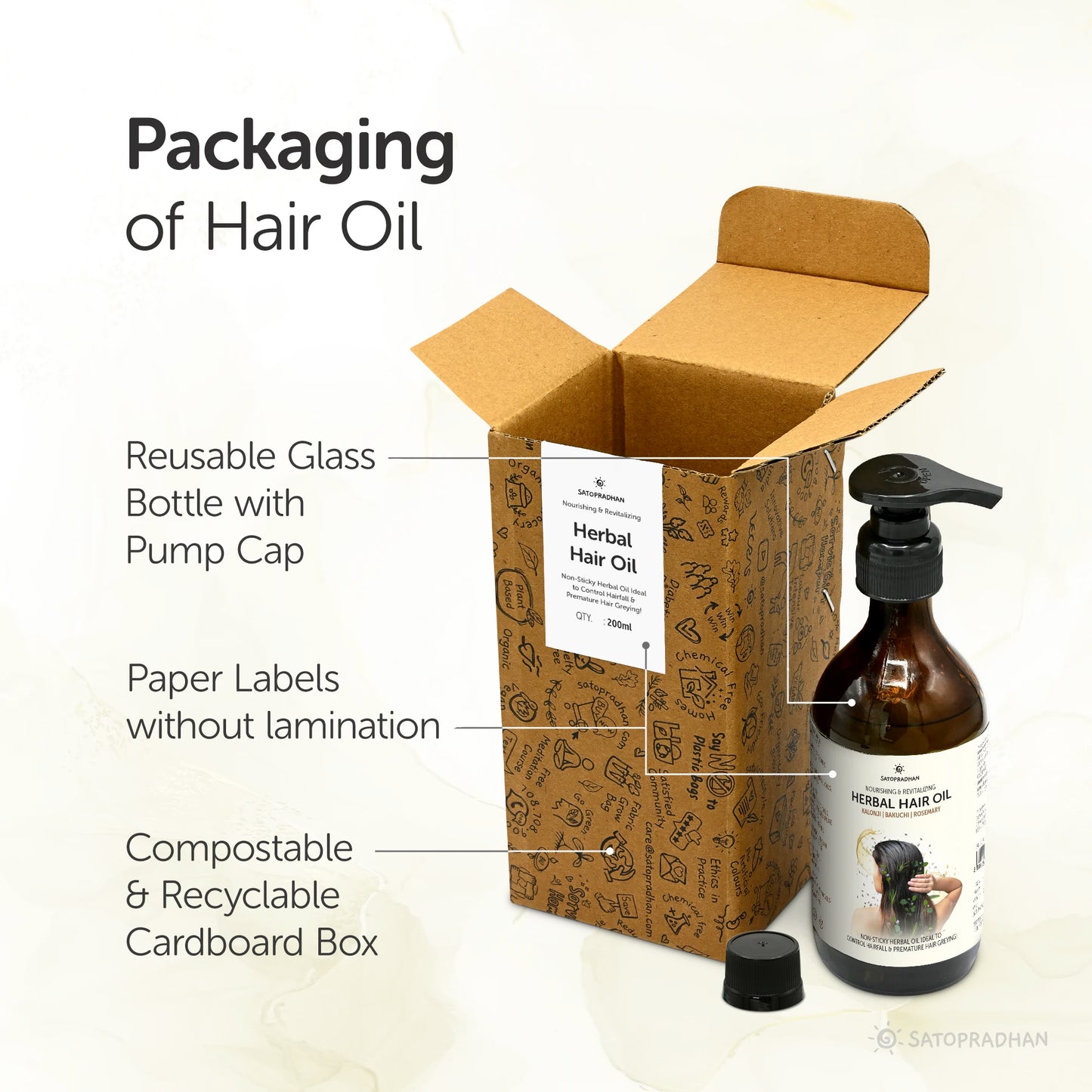 Herbal Hair Oil 200ml - Bakuchi, Kalonji & Rosemary Oil For Hair Growth & Thickness - Supports Hairfall Control & Scalp Health - Non-Sticky Oil - Plant-Based & Eco-friendly Hair Oil for Dry, Wavy & Curly Hair