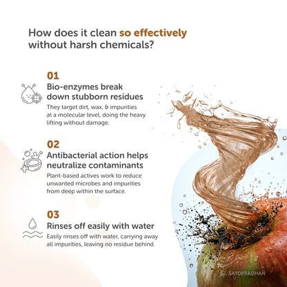 Natural Fruit & Vegetable Wash 750ml - Bioenzyme Based Produce Cleaner - Chemical-Free Vegetable Wash Liquid Cleaner