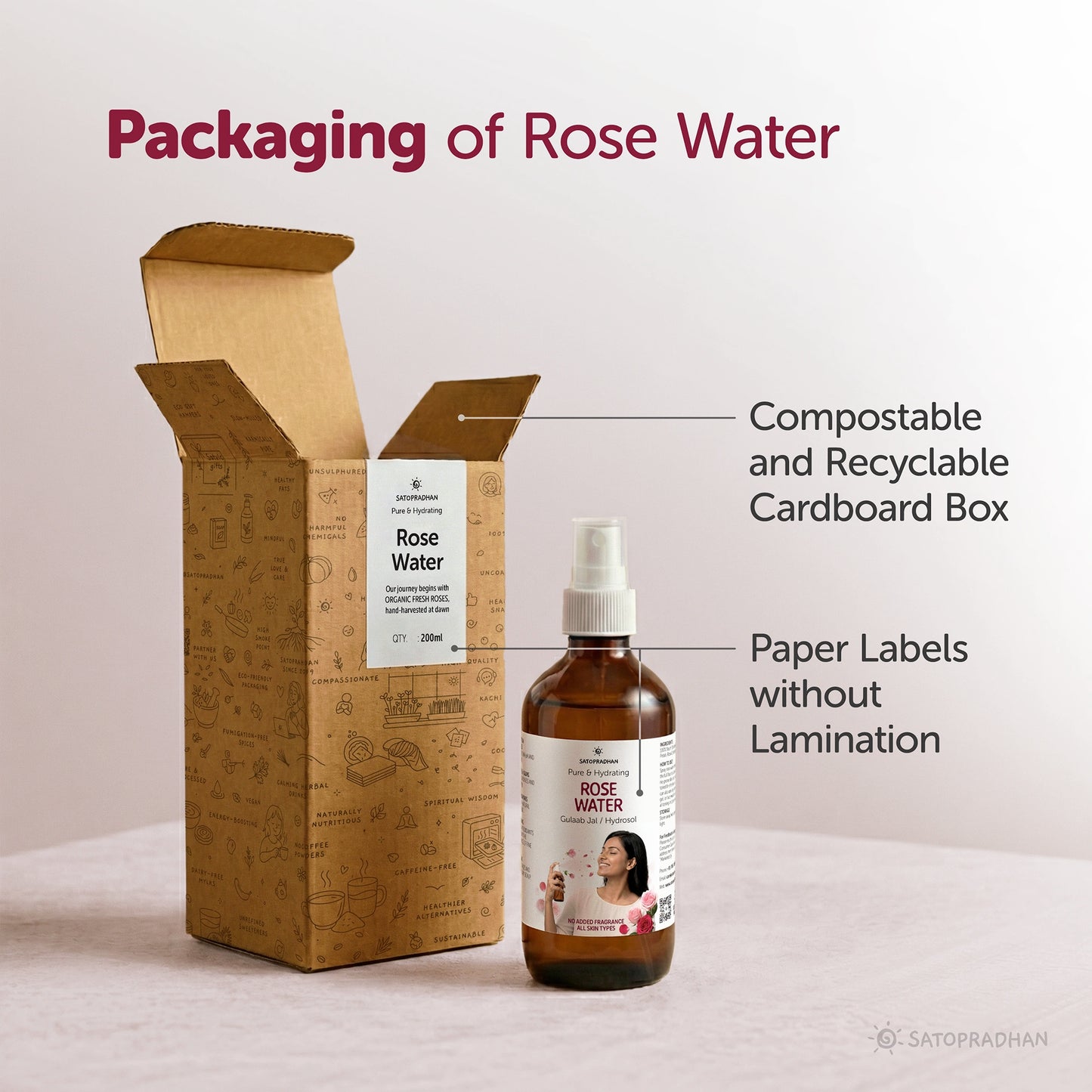 Pure Rose Water (Hydrosol) 200ml - Rose Floral Water for Pore Reduction, Toning & Hydration - Facial Tonic Mist - Steam Distilled Rose Water Spray