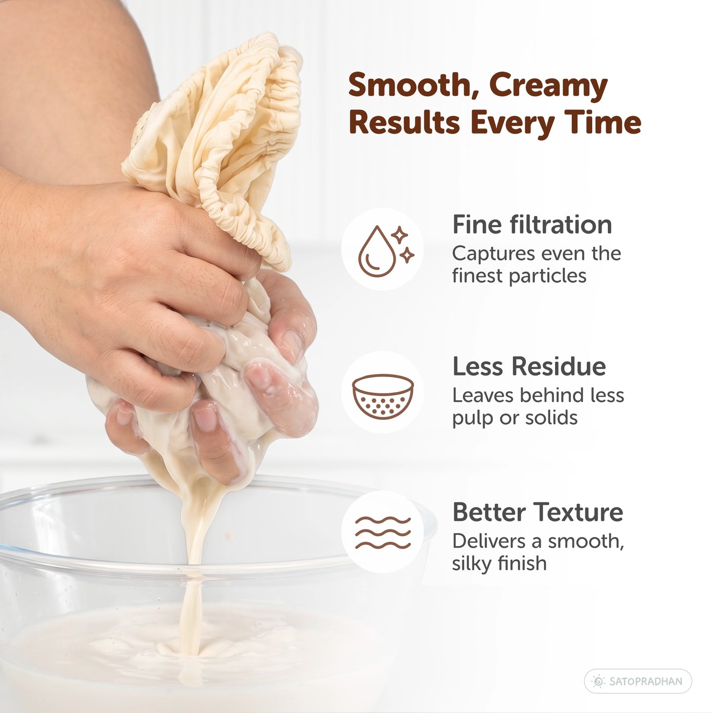 Organic Cotton Cloth Nut Milk Bag - Reusable Cloth Liquid Strainer - Reusable Mesh for Making Milk & Juicing - Perfect Alternative to Cheesecloth for Kitchen | Unbleached, Undyed & GOTS Certified