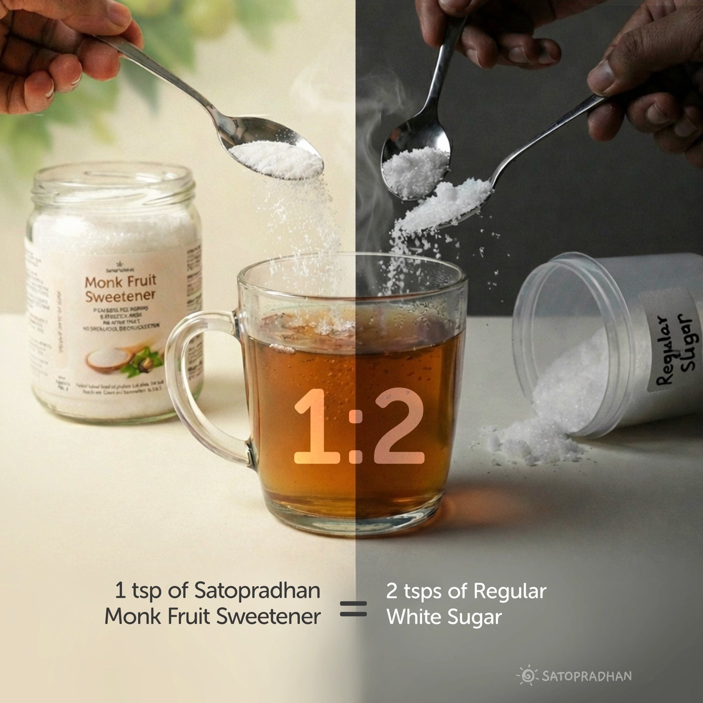 Monk Fruit Sweetener Powder with Allulose 450g - Plant-Based Sugar Substitute - Keto & Diabetic-Friendly - 1:2 Sugar Replacer