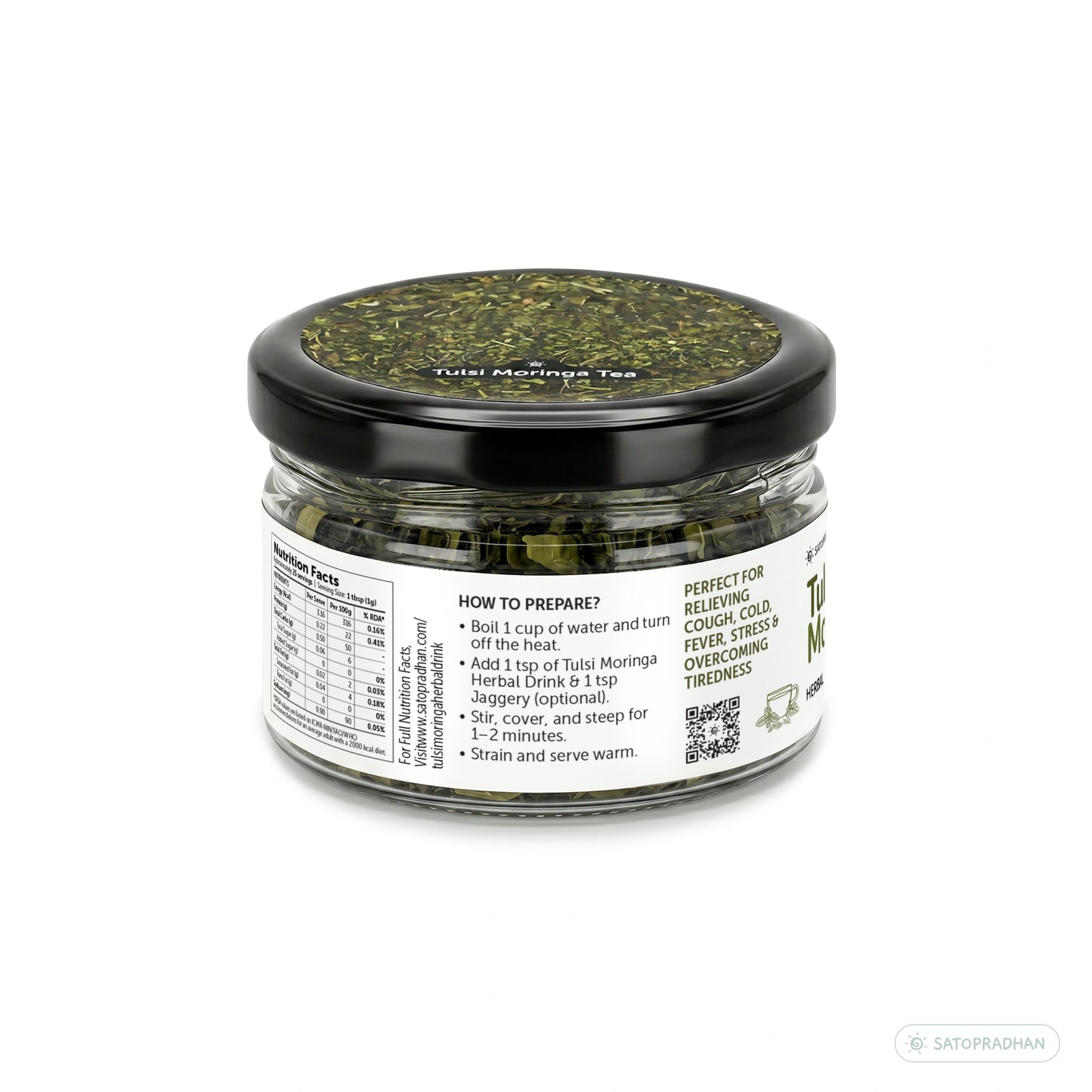 Tulsi Moringa Herbal Infusion 25g – Caffeine-Free Loose Leaf Dried Herbal Blend with Peppermint for Immunity & Seasonal Cold, Cough Support