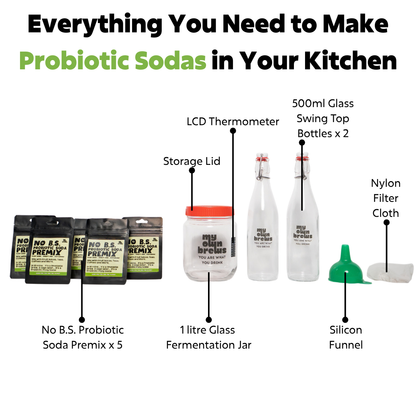 MyOwnBrews Probiotic Starter Kit | 5 Premix Packets | FSSAI Certified | Gut Health Fizzy