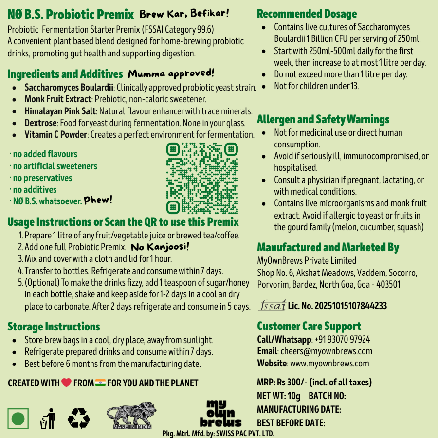 MyOwnBrews Probiotic Soda Premix | Gut Health | 1-Hour Fermentation | FSSAI Certified