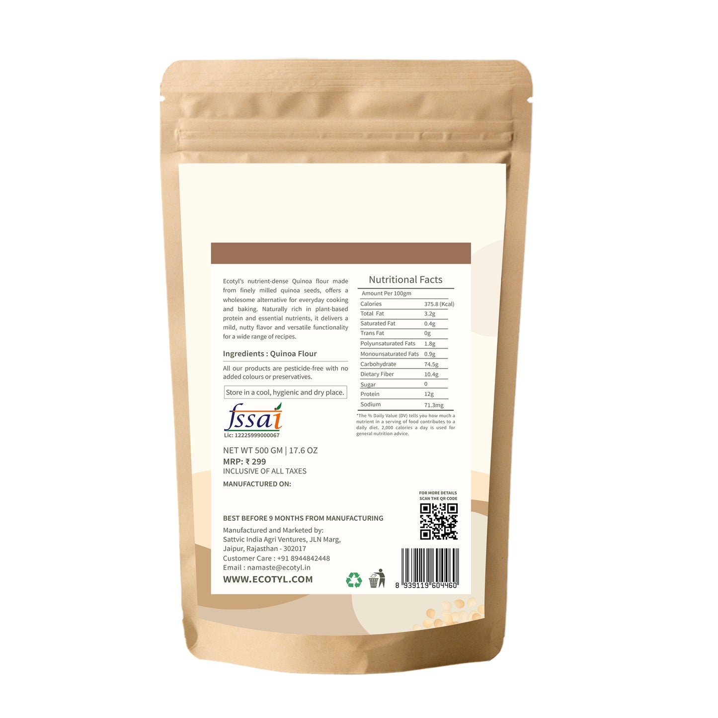 Ecotyl Quinoa Flour | High Protein | Nutritious Flour | 500g