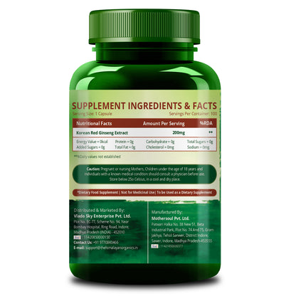 Vlado's Himalayan Organics Korean Red Ginseng 200mg/Serve 100 Veg Capsules