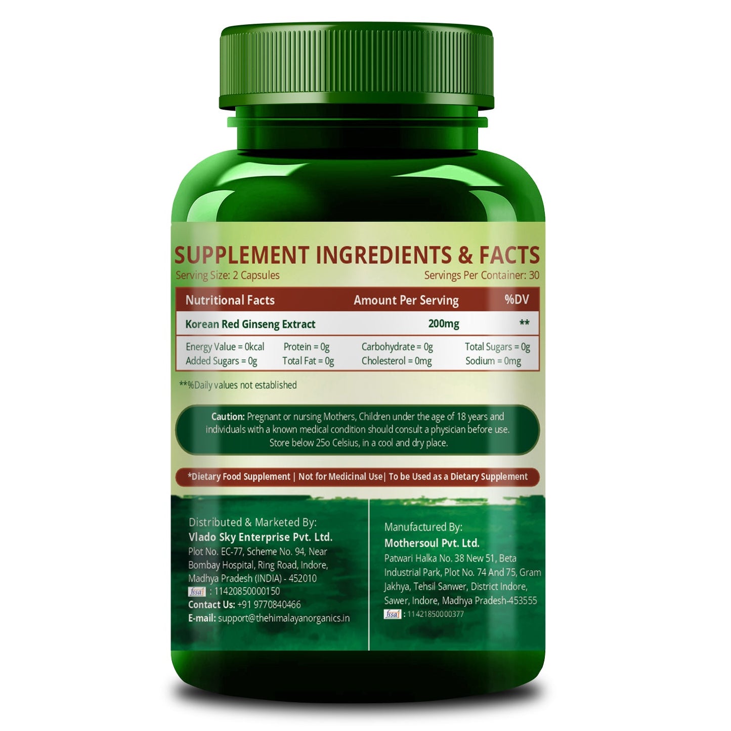 Vlado's Himalayan Organics Korean Red Ginseng 200mg/Serve 60 Veg Capsules