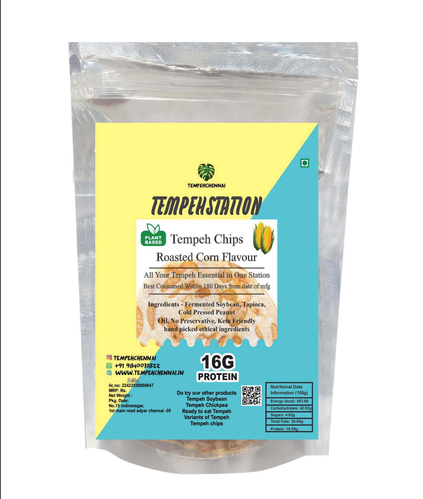 Tempeh Chips Soybean( ROASTED CORN FLAVOUR) 120g
