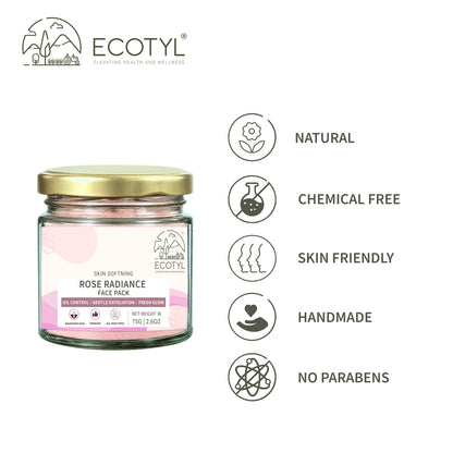 Ecotyl Rose Radiance Face Pack | Skin Glow & Brightening | 75g