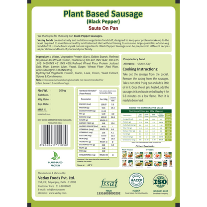 Vezlay Plant Based Sausages- Black Pepper, 200gm