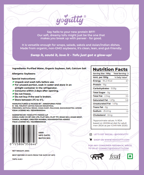 Yogutty Classic Tofu 200gm (Bangalore only)