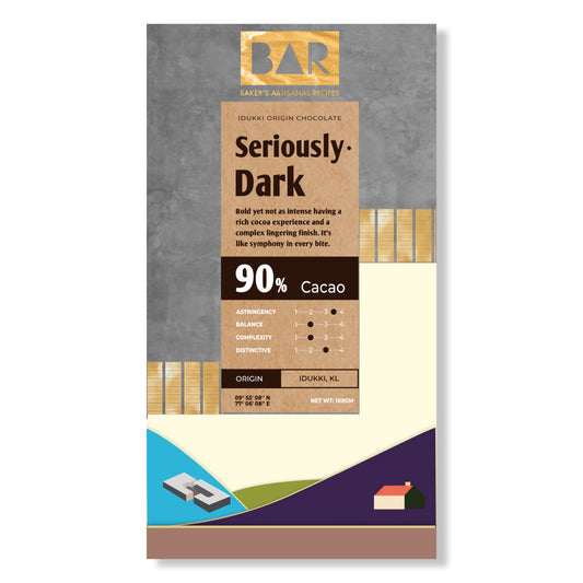 BAR 90% Dark Chocolate | Seriously Dark | 100 gm | Bean to Bar | Artisanal Chocolate | Single Origin Idukki Cocoa | Extra Intense | Bangalore Only