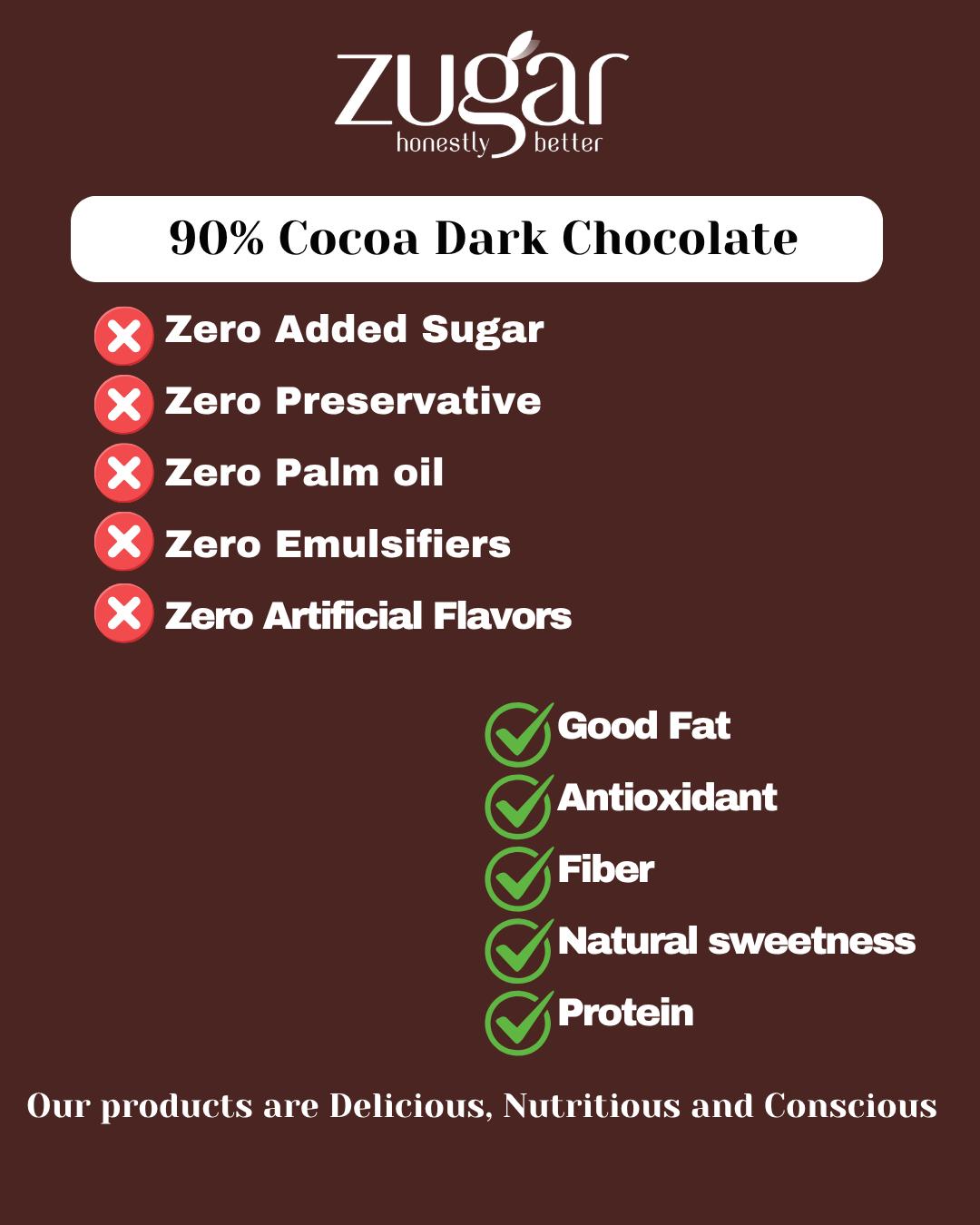 ZUGAR 90% Cacao Dark Chocolate - 45gm