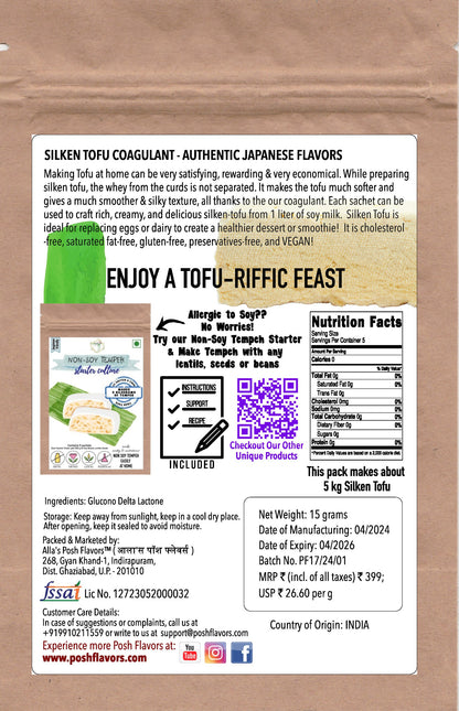 Alla's Posh Flavors Silken Tofu Coagulant | Make 5kg Silken-Tofu at Home | Easy-to-Use Instructions Included
