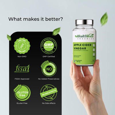 Health Veda Organics Apple Cider Vinegar 500 mg I 60 Veg Capsules I Weight Loss Management, Improves Cholesterol Levels I For both for Men & Women