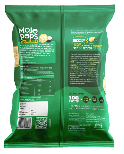 Origin Nutrition Mojo Pops Protein Chips Sour Cream & Onion Flavour 30g(Pack of 6) (With 10g Protein/)Pack, Compression - popped))