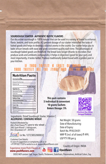 Alla’s Posh Flavors Sourdough Starter | Active Instant Culture for Homemade Artisan Bread, Baguette, Ciabatta, Focaccia, Pizza Crust & More | Direct Use with Step-by-Step Recipes | Support Included | Commercial Yeast Replacement (5 x 10 g Sachets)