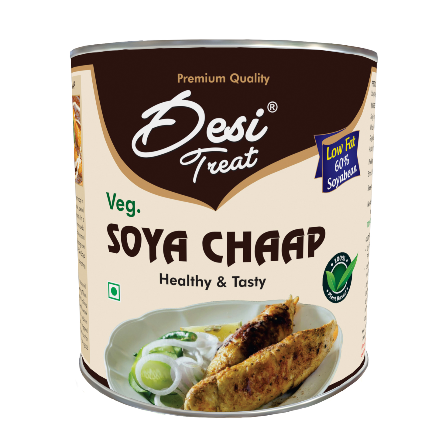 Desi Treat Soya Chaap (with brine), 800gm (Drained weight 500gm)