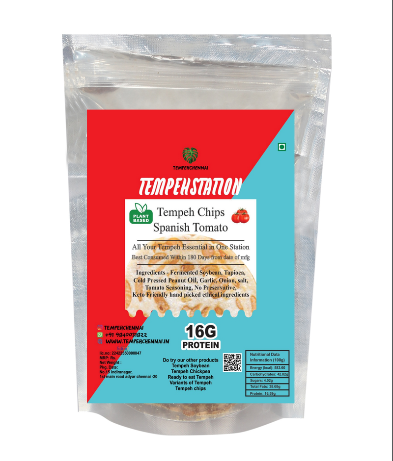 Tempeh Chennai|Tempeh Chips Soybean( SPANISH TOMATO FLAVOUR) 120g