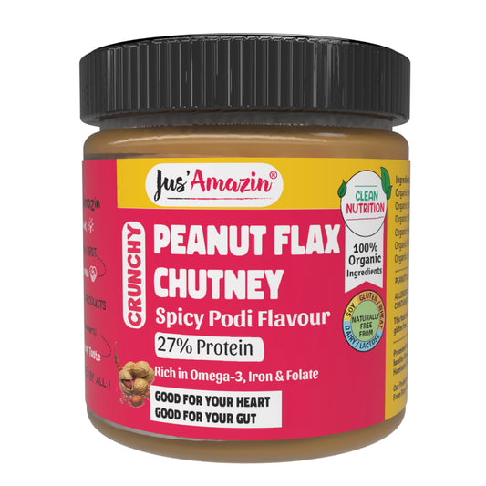 Jus Amazin Crunchy Organic Peanut Flax Chutney – Spicy Podi (200g)