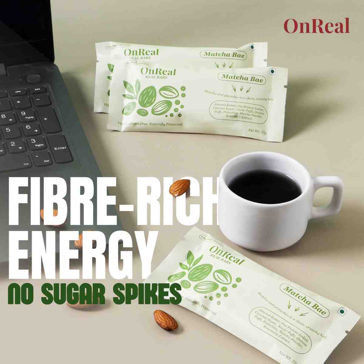 OnReal Matcha Bae Plant-Based Protein Bars (Pack of 3 x 55g Each) | 15g Protein, No Refined Sugar, High Fiber | Almond Butter, Pistachios & Matcha | Vegan, Gluten-Free | Clean Label Snack