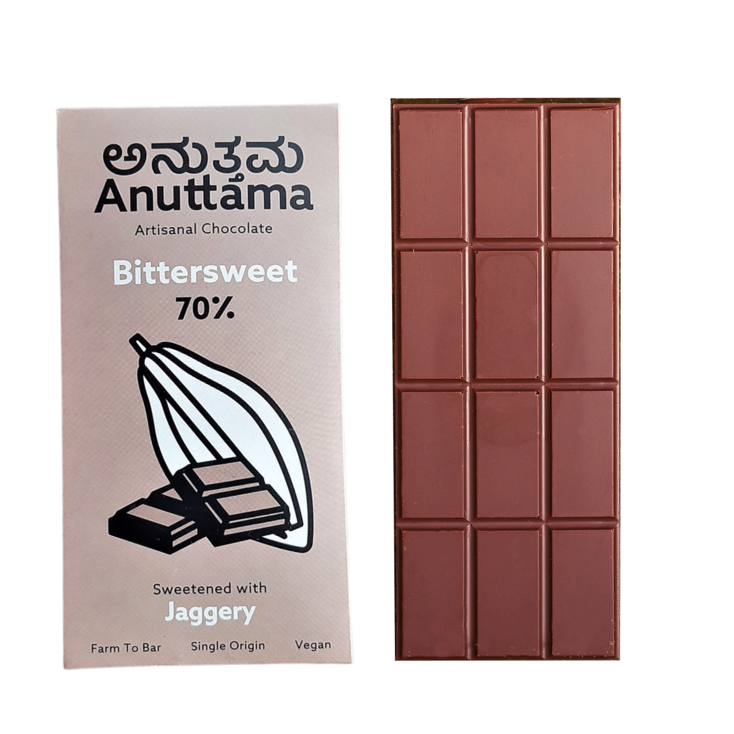 ANUTTAMA Dark Chocolate | Combo of 62% Cocoa Candied Orange & 70% Bitter Sweet | Sweetened with Jaggery  (50gm X Pack of 2)