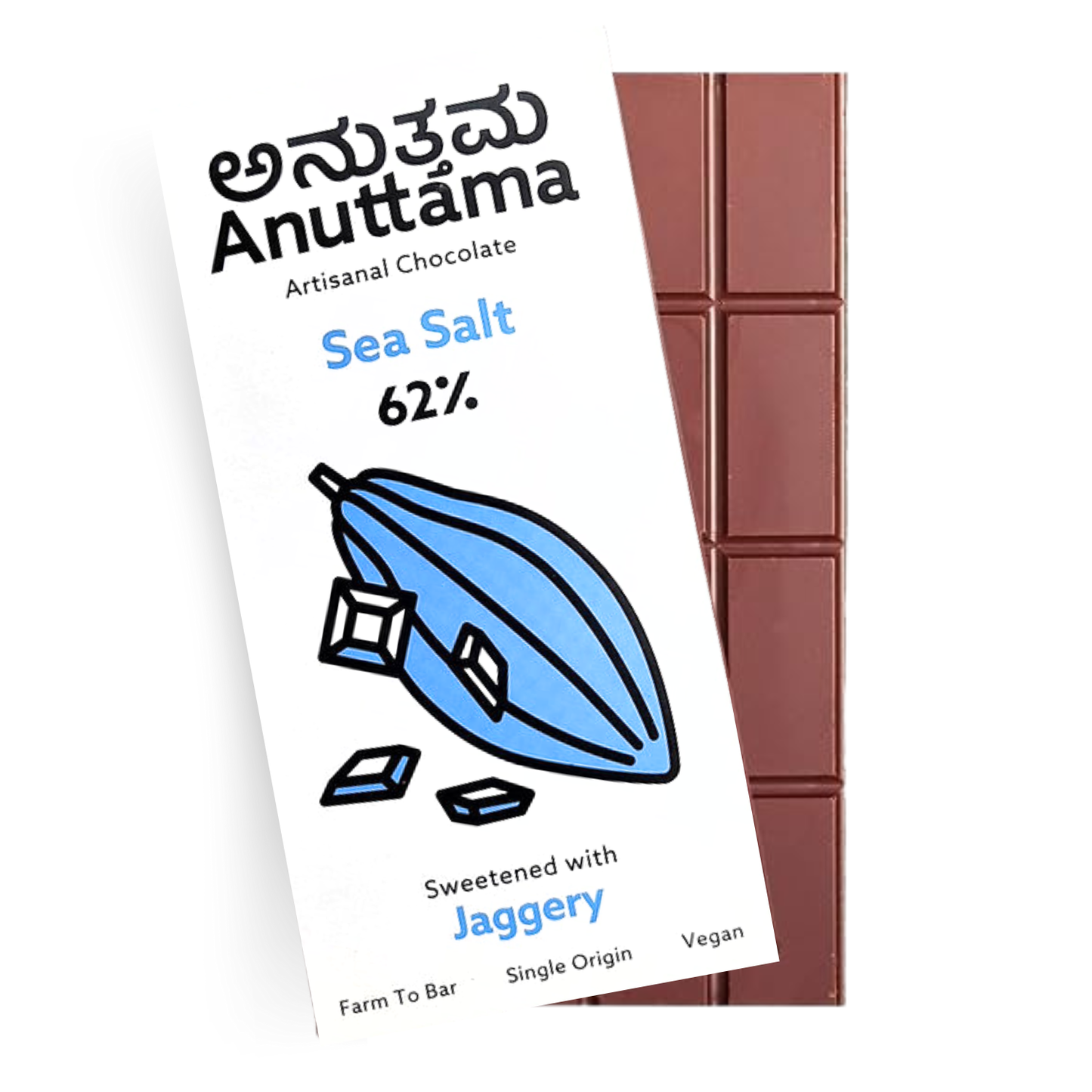 ANUTTAMA Dark Chocolate | 62% Coco Sea Salt & Hot Mint Flavours | Sweetened with Jaggery Dark Chocolate Bar | (50gm X Pack of 2)