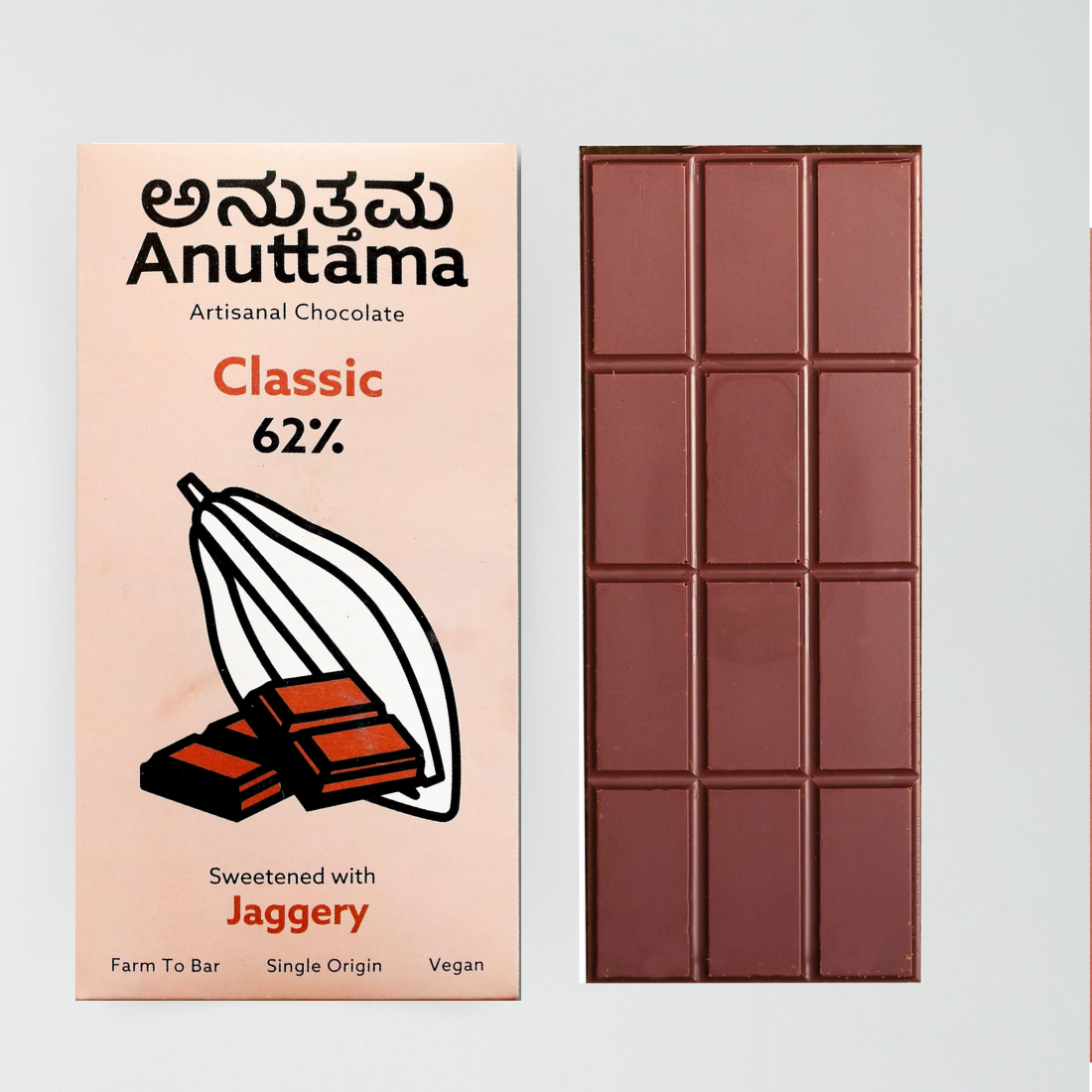 ANUTTAMA Dark Chocolate | 70% Cocoa Dates & 62% Cocoa Classic (50g X Pack of 2)