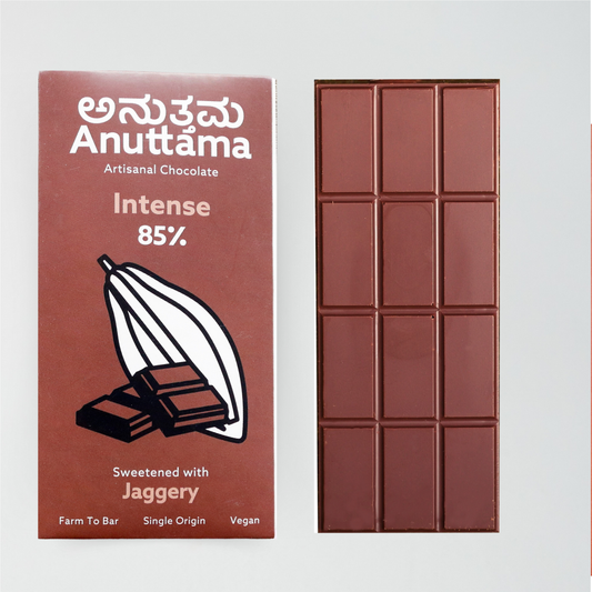 ANUTTAMA Dark Chocolate | 85% Cocoa | Natural Jaggery Sweetened | Handmade Chocolate | Dark Chocolate Bar | No Artificial Flavours and Colors | No Preservatives | Natural Chocolate Bar (Pack of-2 Each 50gm)