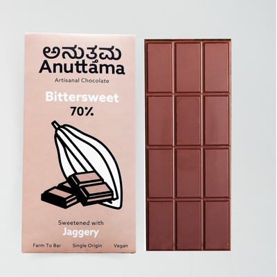 ANUTTAMA Dark Chocolate | 70% Cocoa | Natural Jaggery Sweetened | Dark Chocolate Bar | No Artificial Flavours and Colors | Natural Chocolate Bar 50 gm
