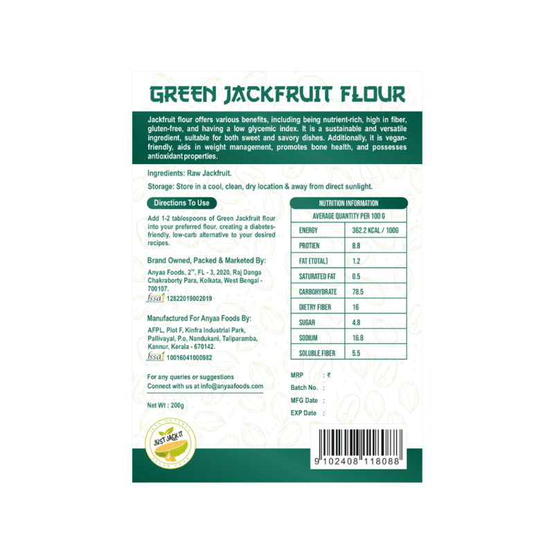 Just Jack It Green Jackfruit Flour | Controls Blood Sugar | Gluten Free (Pack of 2, 200gm)