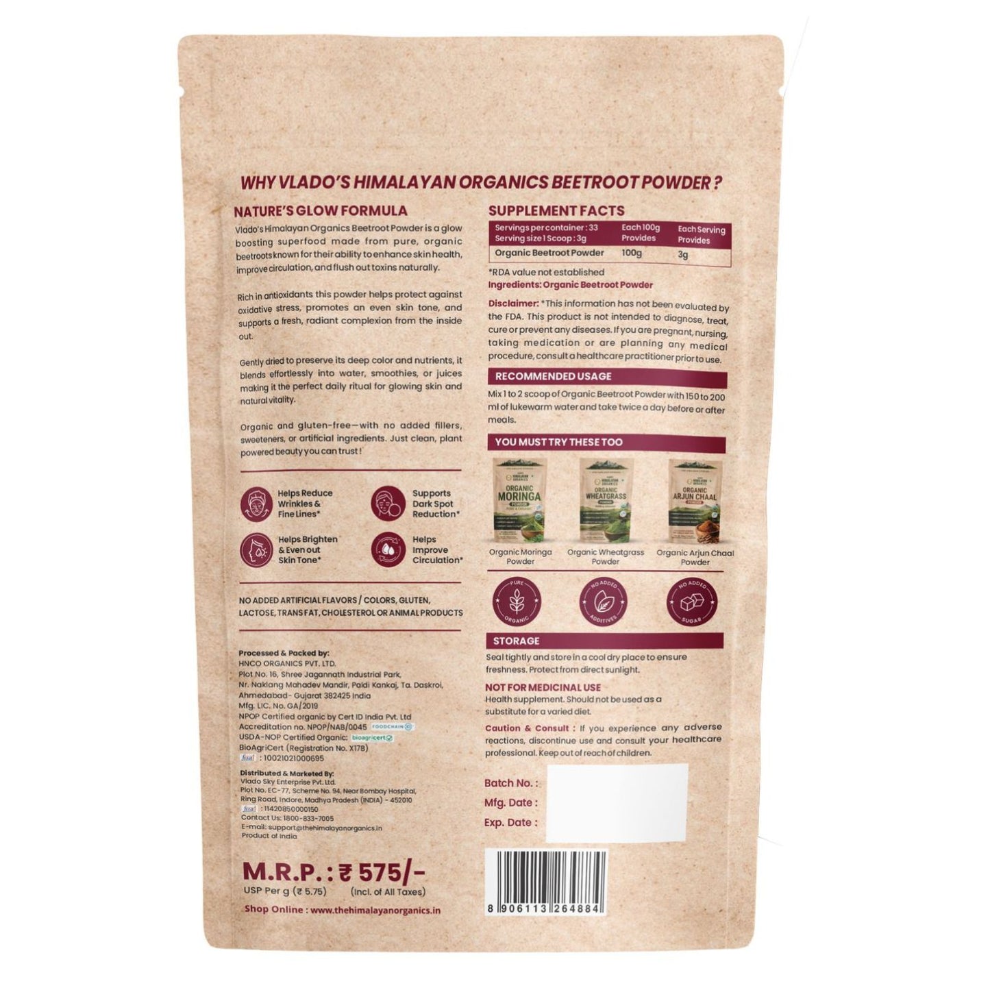 Vlado’s Himalayan Organics Wheatgrass Powder | Natural & Organic | 100g