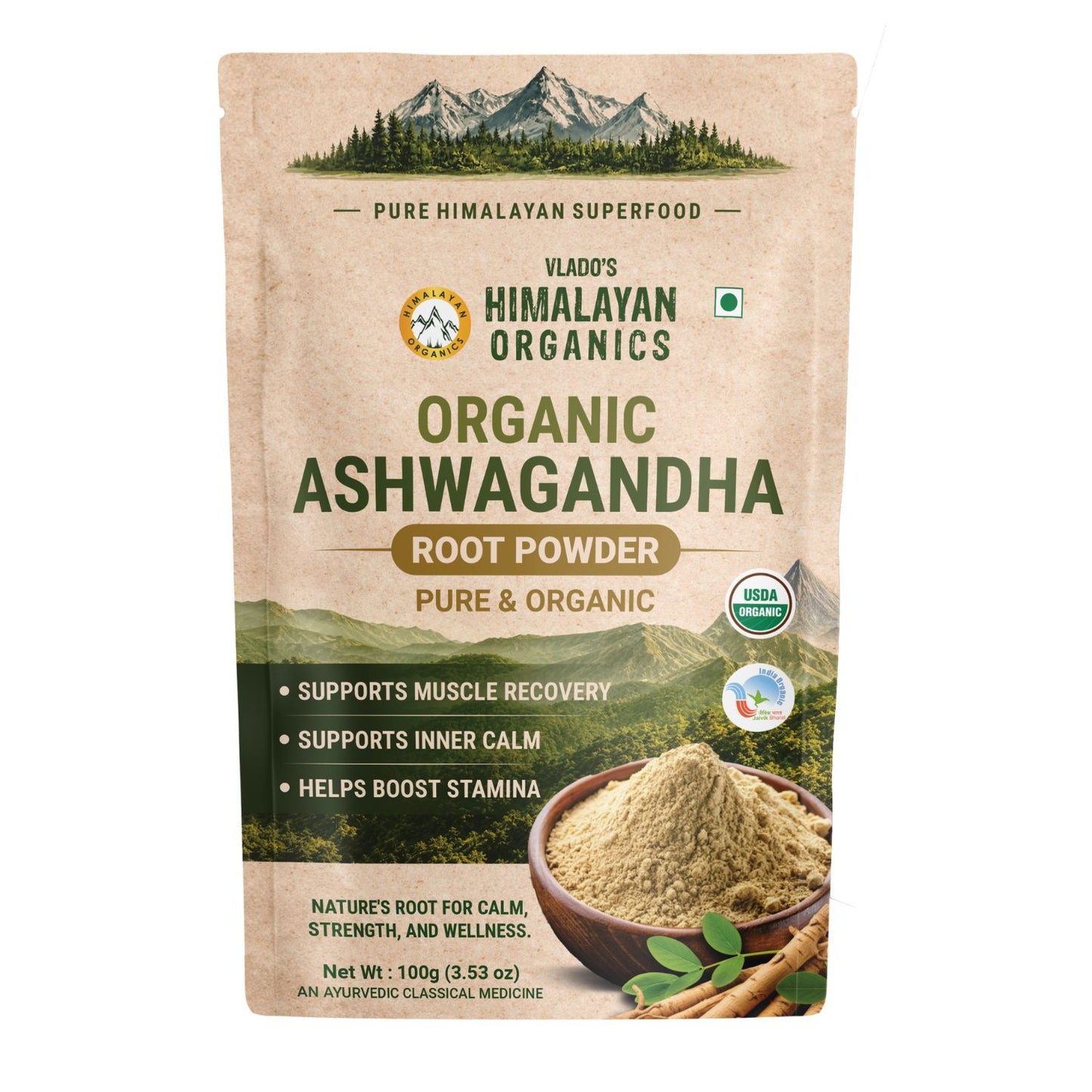 Vlado’s Himalayan Organics Ashwagandha Powder | 100gm - Withania Somnifera