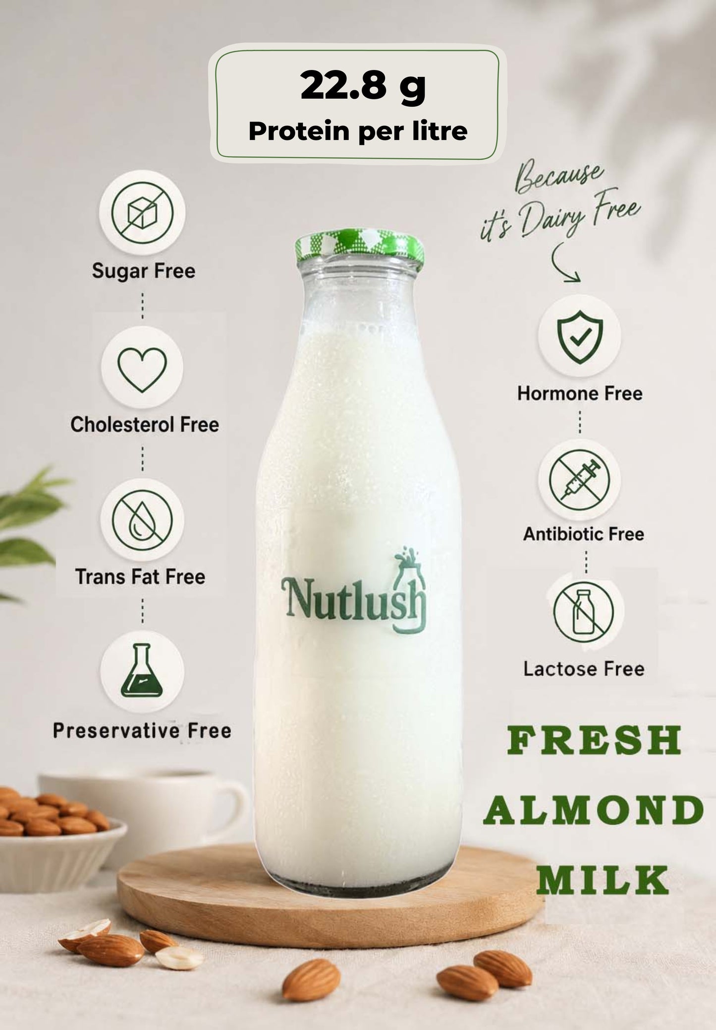 NUTLUSH Fresh Almond Milk Unsweetened | Delhi Only | Available in 1L, 2L & 3L