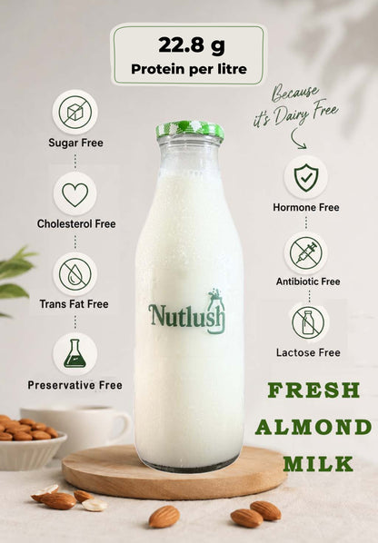NUTLUSH Fresh Almond Milk Unsweetened | Delhi Only | Available in 1L, 2L & 3L