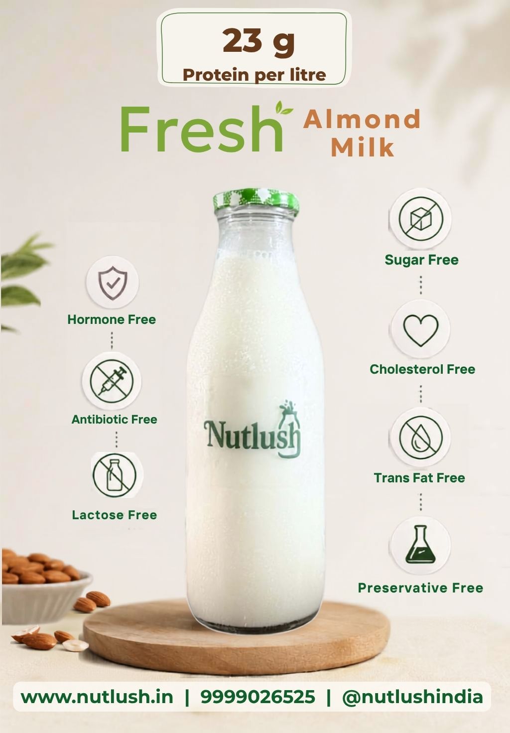 NUTLUSH Fresh Almond Milk Sweetened | Delhi Only | Available in 1L & 2L
