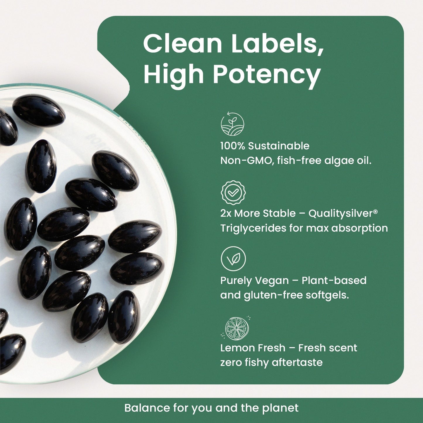 Albae V-Balance | 250mg Algal DHA Omega-3 + 11 Essential Vitamins & Minerals | Multivitamin | Targeted Nutrition for Plant-Based Diets | Vitamin D3, K2, Calcium, B12 & Iron | 60 Lemon-Scented Plant Based Softgels