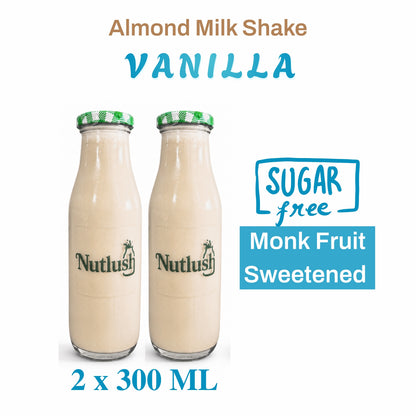 Nutlush Vanilla Milkshake Sugar Free | Regular (Made with Fresh Almond Milk), Pack of 2 × 300ml