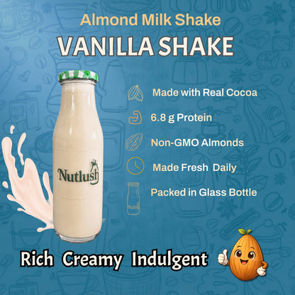 Nutlush Vanilla Milkshake Sugar Free | Regular (Made with Fresh Almond Milk), Pack of 2 × 300ml