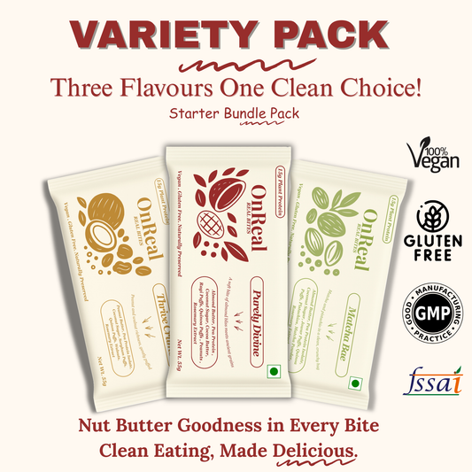 PACK OF 3  OnReal Variety Pack Protein Bars (3 x 55g Each) | 15g Plant Protein, No Refined Sugar, High Fiber | Purely Divine, Matcha Bae & Thrive Crumb | Vegan, Gluten-Free | Clean Label Snack