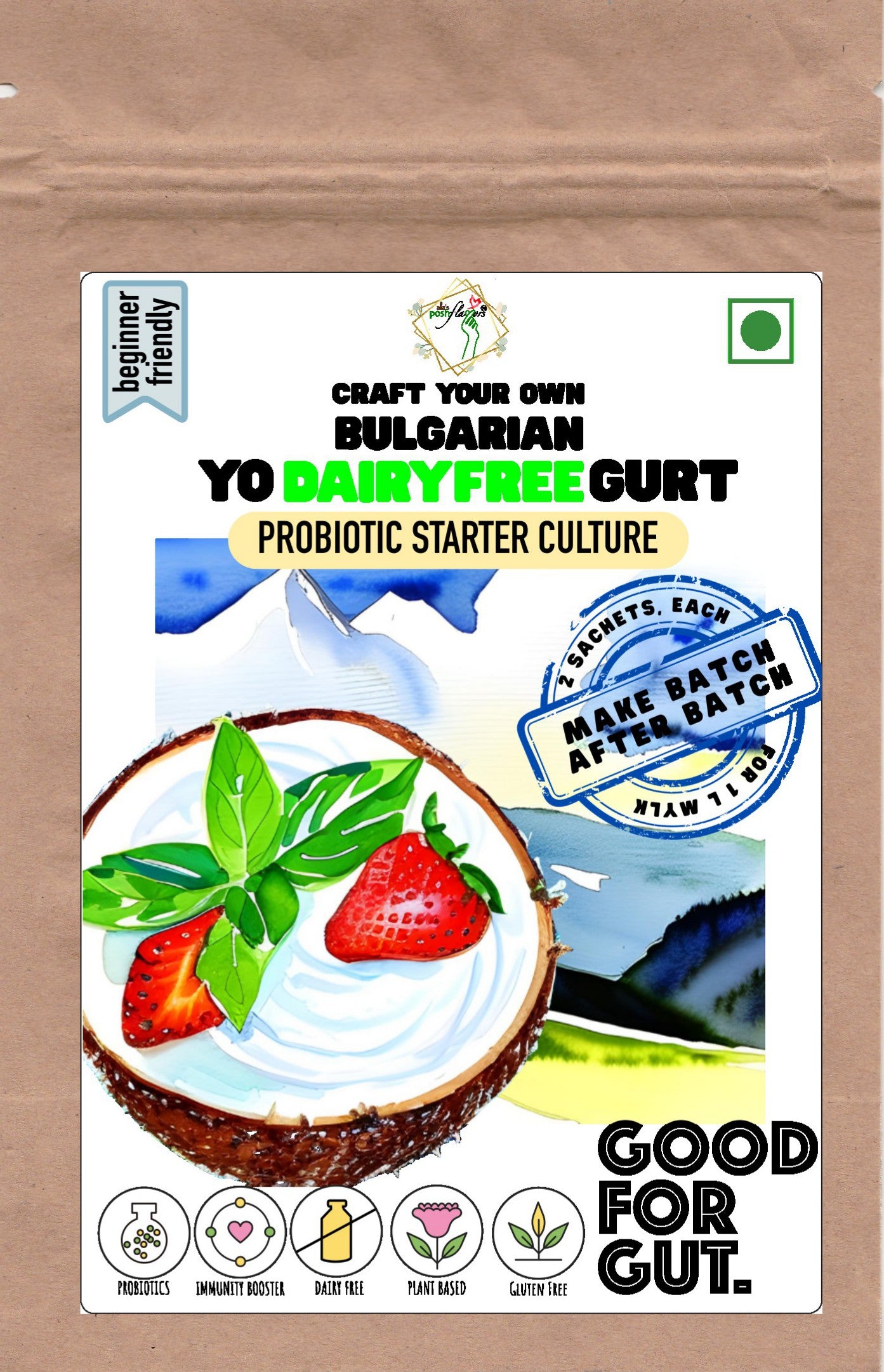 Alla's Posh Flavors™ Bulgarian Yo -Dairy Free- Gurt Starter | Non-GMO | Plant Based Cultures | Make Batch-After-Batch at Home Easily | Imported from Europe