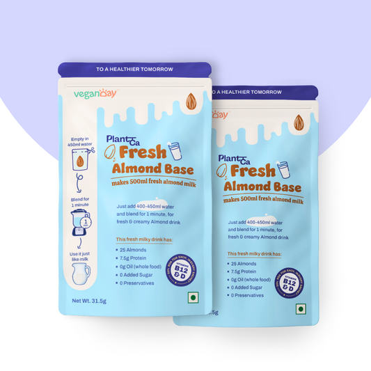VeganDay Almond Wholefood Base (makes 1L Almond Wholefood Milk) | Fresh, Unsweetened & Plant-Based (PlantCa) | Just add water & blend | Dairy-free, Lactose-free | Zero added sugar, Zero Cholesterol, Zero Preservatives (Pack of 500ml x 2)