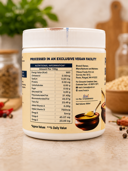 1Ness Vhee Plant Based Ghee Alternative, Dairy Free, Lactose Free, Cholesterol Free & Palm Oil Free, for Cooking, Tadka, Frying & Baking, 500ml