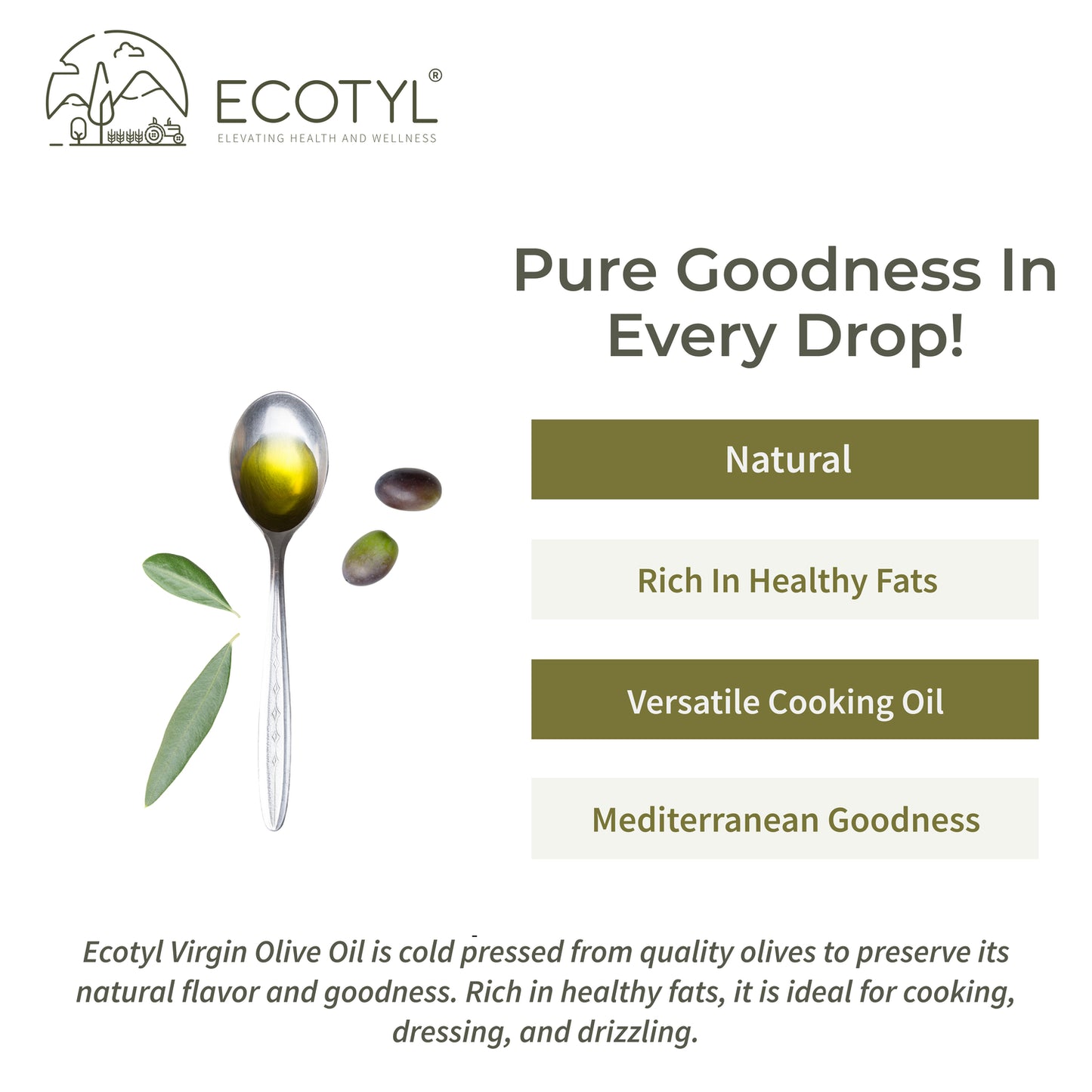 Ecotyl Extra Virgin Olive Oil | Cold Pressed | Suitable for Cooking | 500ml