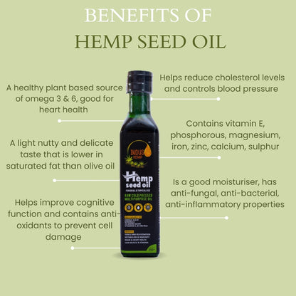 INDUS HEMP - HEMP SEED OIL | Raw Cold Pressed | Omegas 3, 6 & 9 | Amino Acids | Loaded with Antioxidants