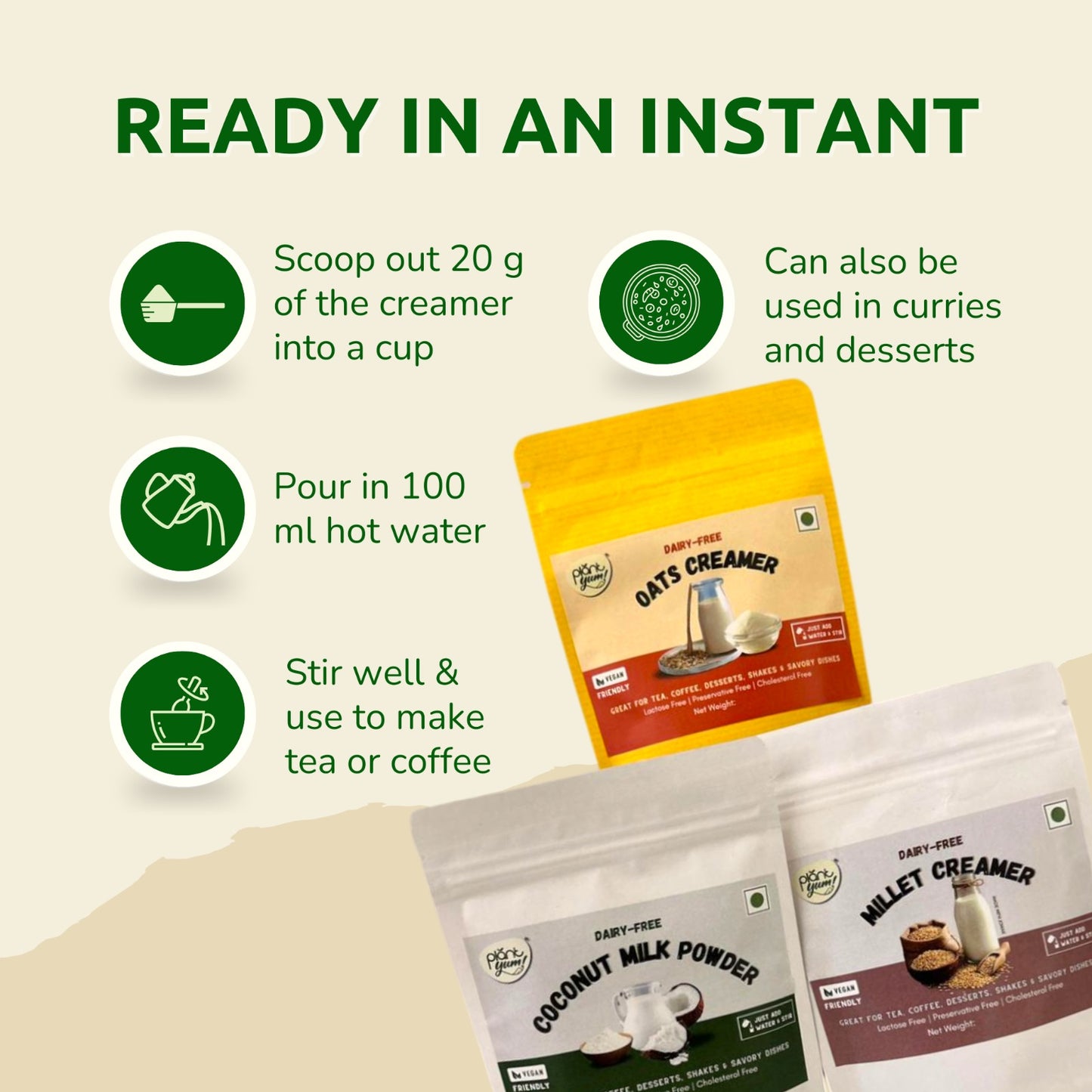 Creamer Trial Pack | Coconut Milk Powder + Oats Creamer + Millet Creamer (100g Each)