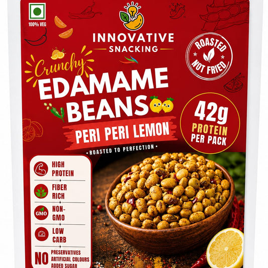 Innovative Snacking Roasted Edamame Beans Peri Peri Lemon Flavour | High Protein Plant-Based Snack | Roasted Not Fried | 100g