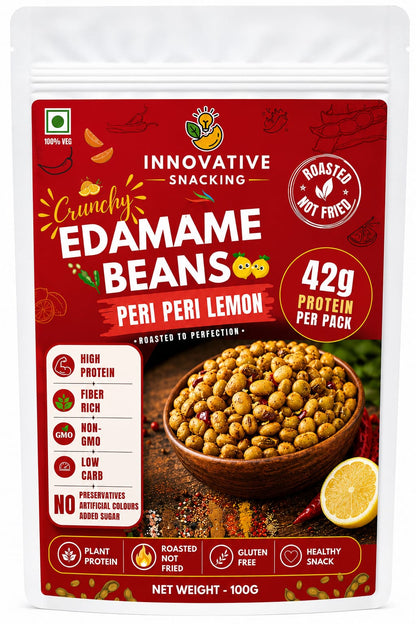 Innovative Snacking Roasted Edamame Beans Peri Peri Lemon Flavour | High Protein Plant-Based Snack | Roasted Not Fried | 100g